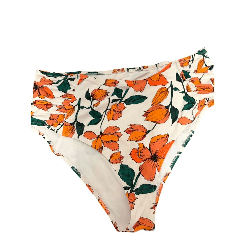 Cupshe White & Orange Floral High Waisted Bikini Bottoms NWT - Size 3X